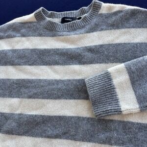 Theory 100% Cashmere Striped Sweater Womens Small Gray‎ Ivory Karenia ST Flawed